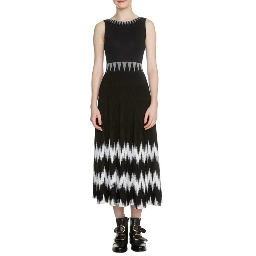 Maje Black and White Sleeveless Midi Dress